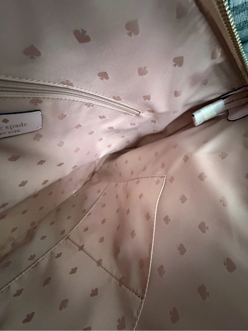 kate spade pale pink leather tote with gold logo